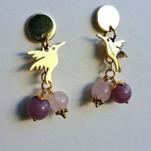 Aretes Rosalía Cuarzo Rosa & Ágata Rosa (Dorado)